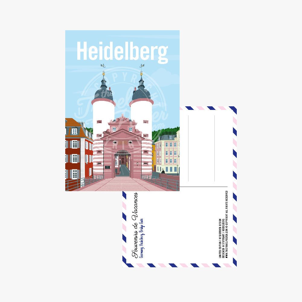 The front of the Heidelberg Bridge Gate postcard, placed on the back of the card.