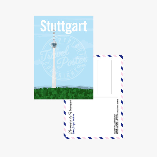 The front of the Stuttgart TV Tower postcard, placed on the back of the card.