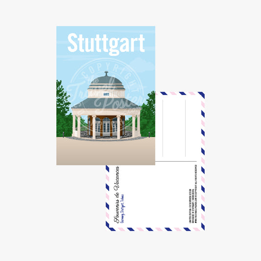 The front of the Stuttgart Teehaus postcard, placed on the back of the card.