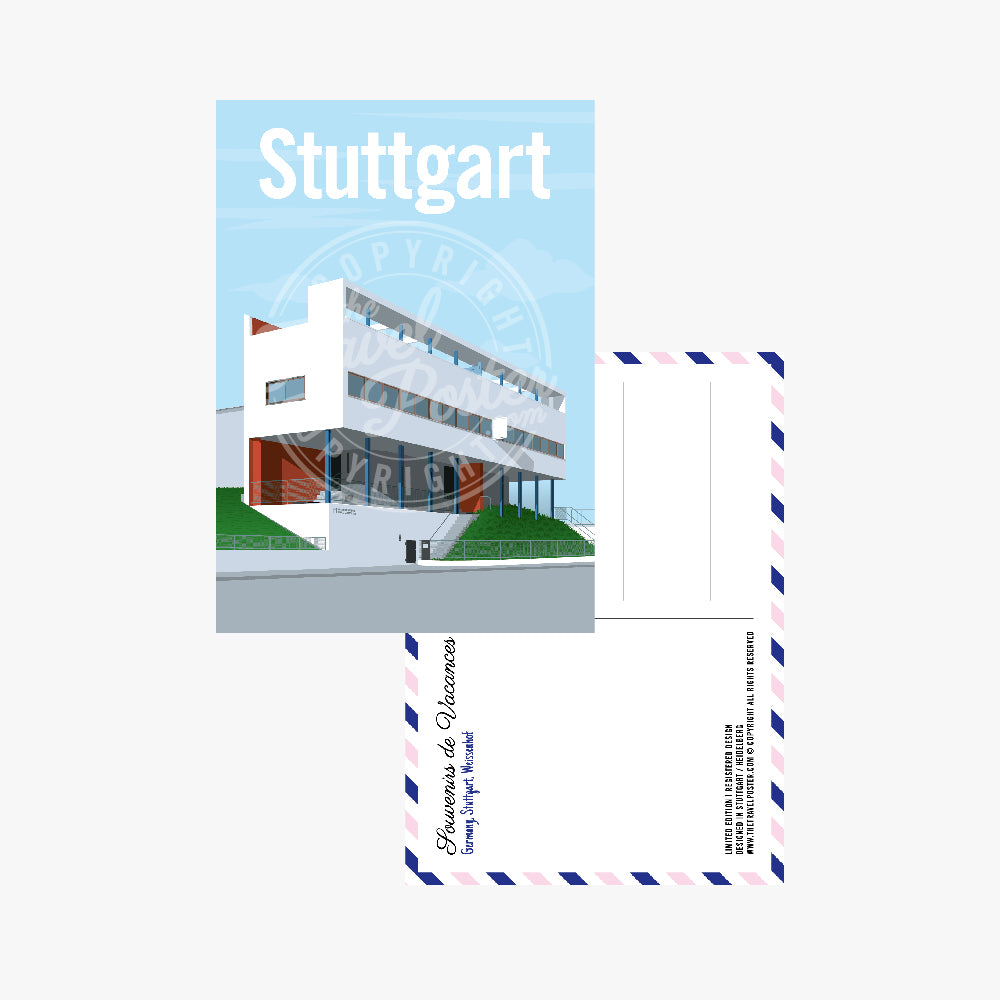 The front of the Stuttgart Weissenhof Museum postcard, placed on the back of the card.