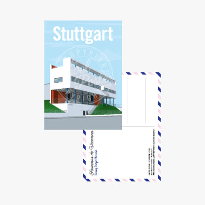 The front of the Stuttgart Weissenhof Museum postcard, placed on the back of the card.