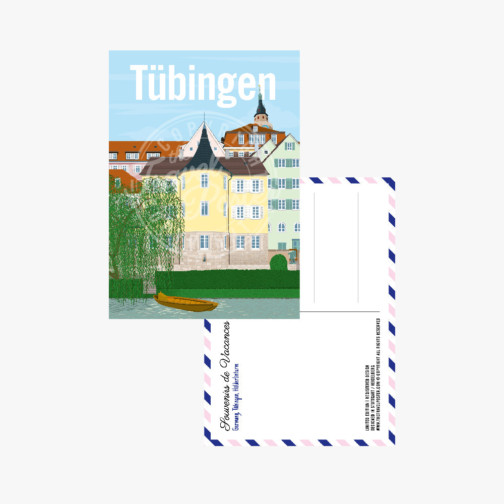 The front of the Tübingen Holderlinturm postcard, placed on the back of the card.