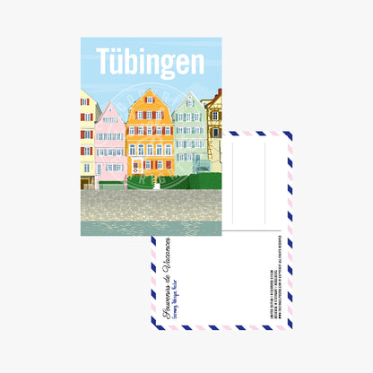 The front of the Tübingen Neckar riverfront postcard, placed on the back of the card.