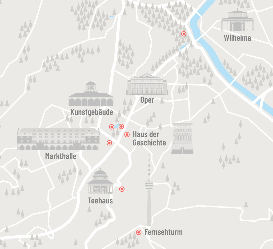 a map of Stuttgart highlighting the main city landmarks