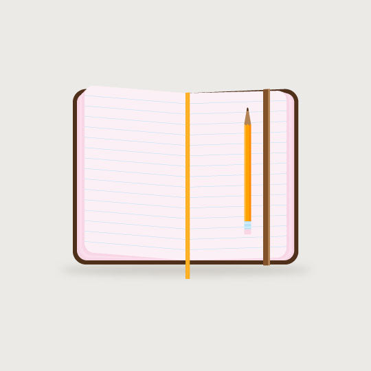 an open notebook with a wooden pencil placed on it